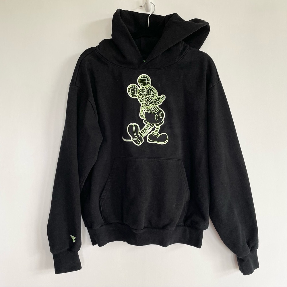 Disney x Faze Mickey Mouse on the Grid Hoodie Black Neon Green Unisex Jacket M